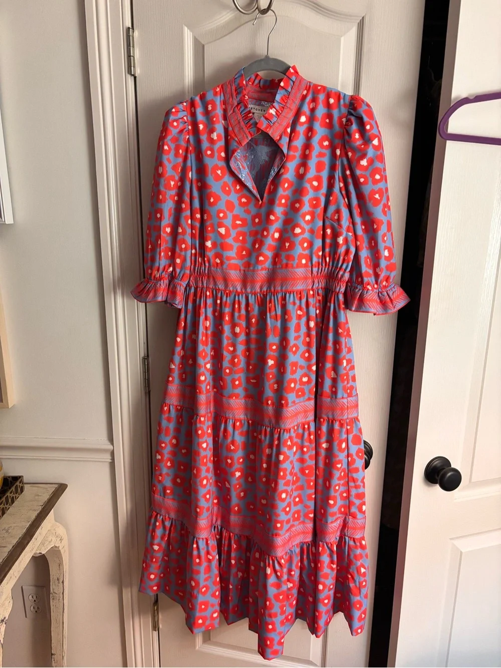 Gretchen Scott Designs Coral Floral Midi Dress with Lavender Ground